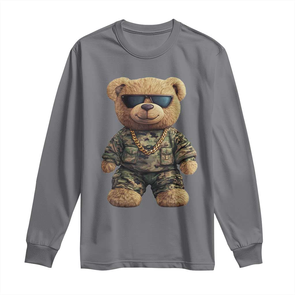 Camo Hip Hop Teddy Bear Long Sleeve Shirt Camouflage Gangsta Streetwear TS09 Charcoal Print Your Wear