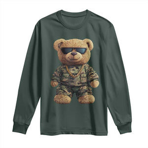 Camo Hip Hop Teddy Bear Long Sleeve Shirt Camouflage Gangsta Streetwear TS09 Dark Forest Green Print Your Wear