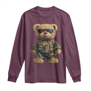 Camo Hip Hop Teddy Bear Long Sleeve Shirt Camouflage Gangsta Streetwear TS09 Maroon Print Your Wear