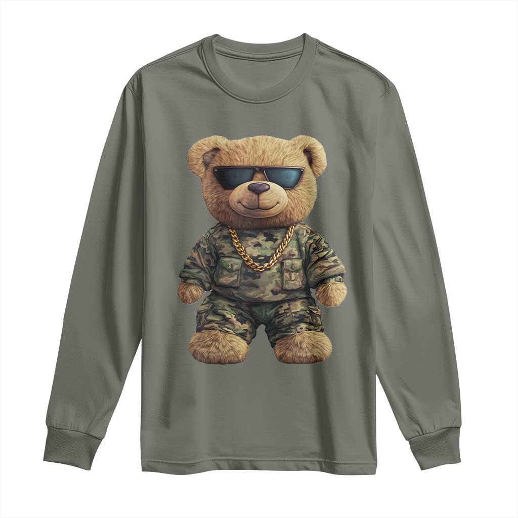 Camo Hip Hop Teddy Bear Long Sleeve Shirt Camouflage Gangsta Streetwear TS09 Military Green Print Your Wear