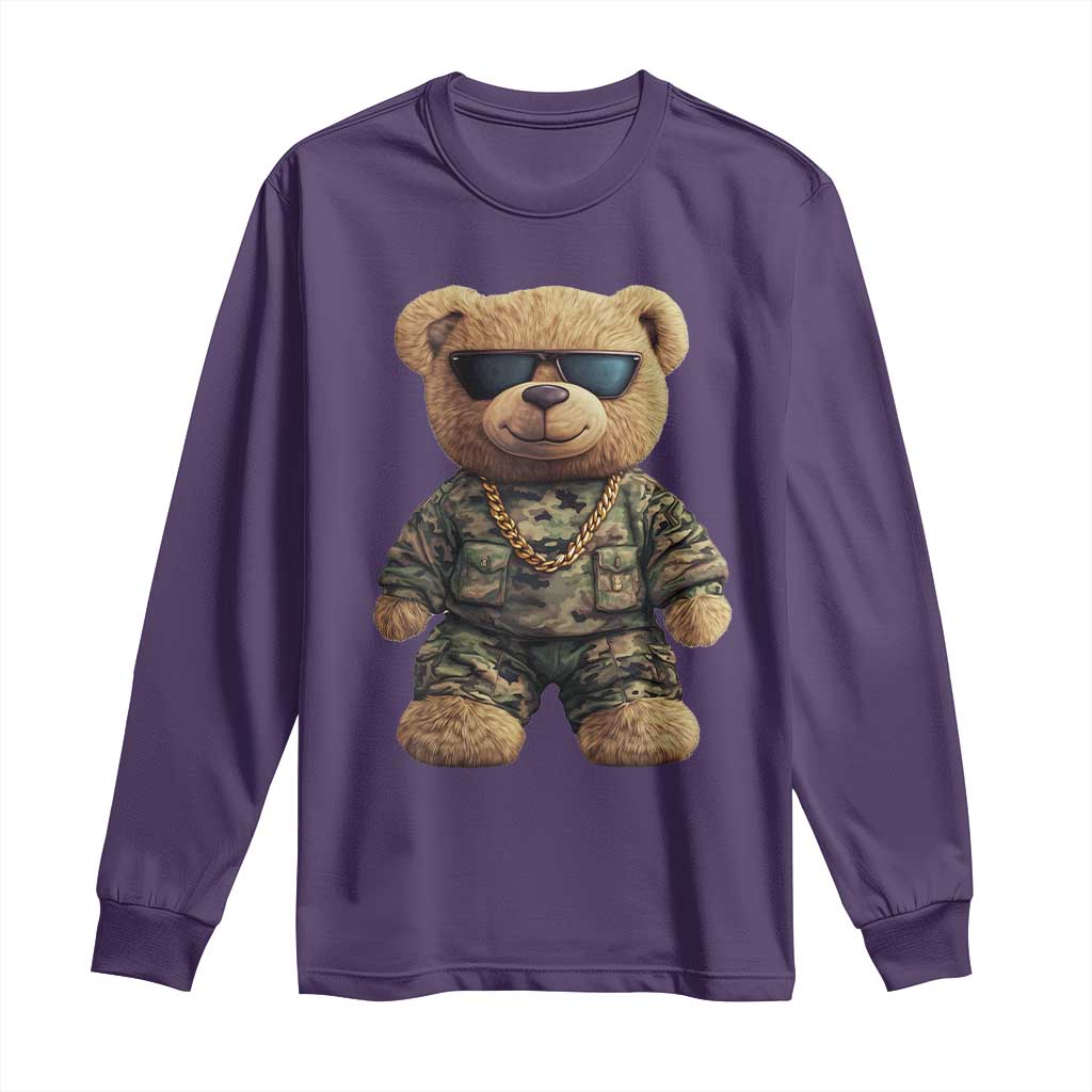 Camo Hip Hop Teddy Bear Long Sleeve Shirt Camouflage Gangsta Streetwear TS09 Purple Print Your Wear