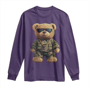 Camo Hip Hop Teddy Bear Long Sleeve Shirt Camouflage Gangsta Streetwear TS09 Purple Print Your Wear