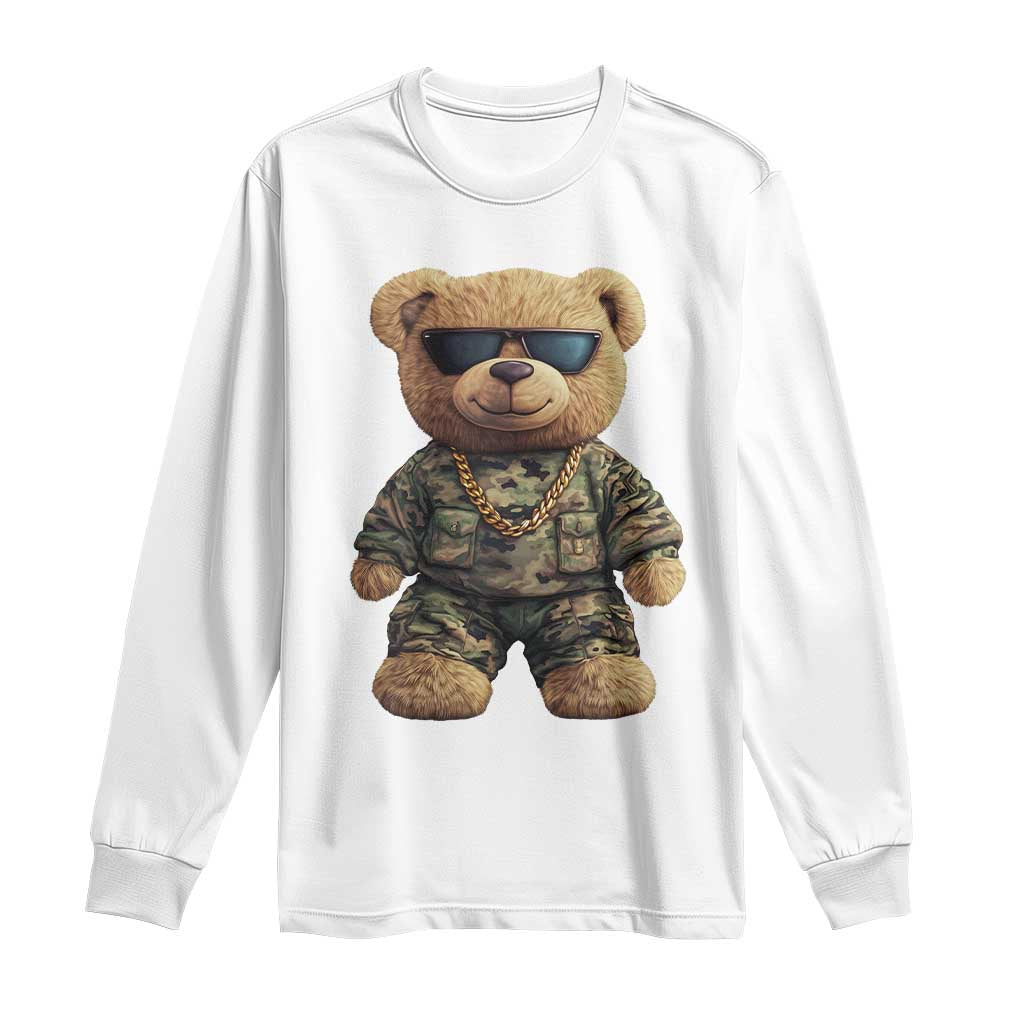 Camo Hip Hop Teddy Bear Long Sleeve Shirt Camouflage Gangsta Streetwear TS09 White Print Your Wear