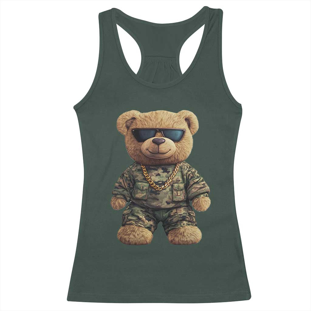 Camo Hip Hop Teddy Bear Racerback Tank Top Camouflage Gangsta Streetwear TS09 Dark Forest Green Print Your Wear