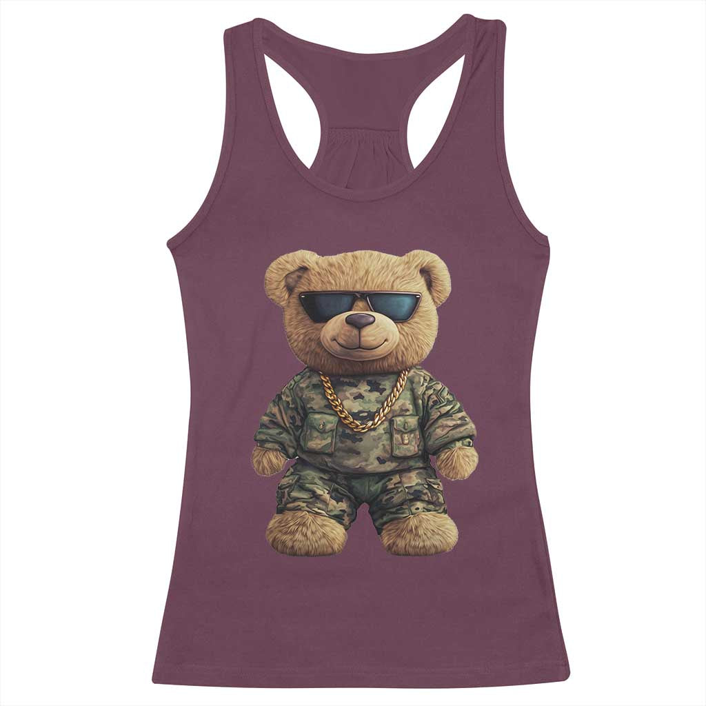 Camo Hip Hop Teddy Bear Racerback Tank Top Camouflage Gangsta Streetwear TS09 Maroon Print Your Wear