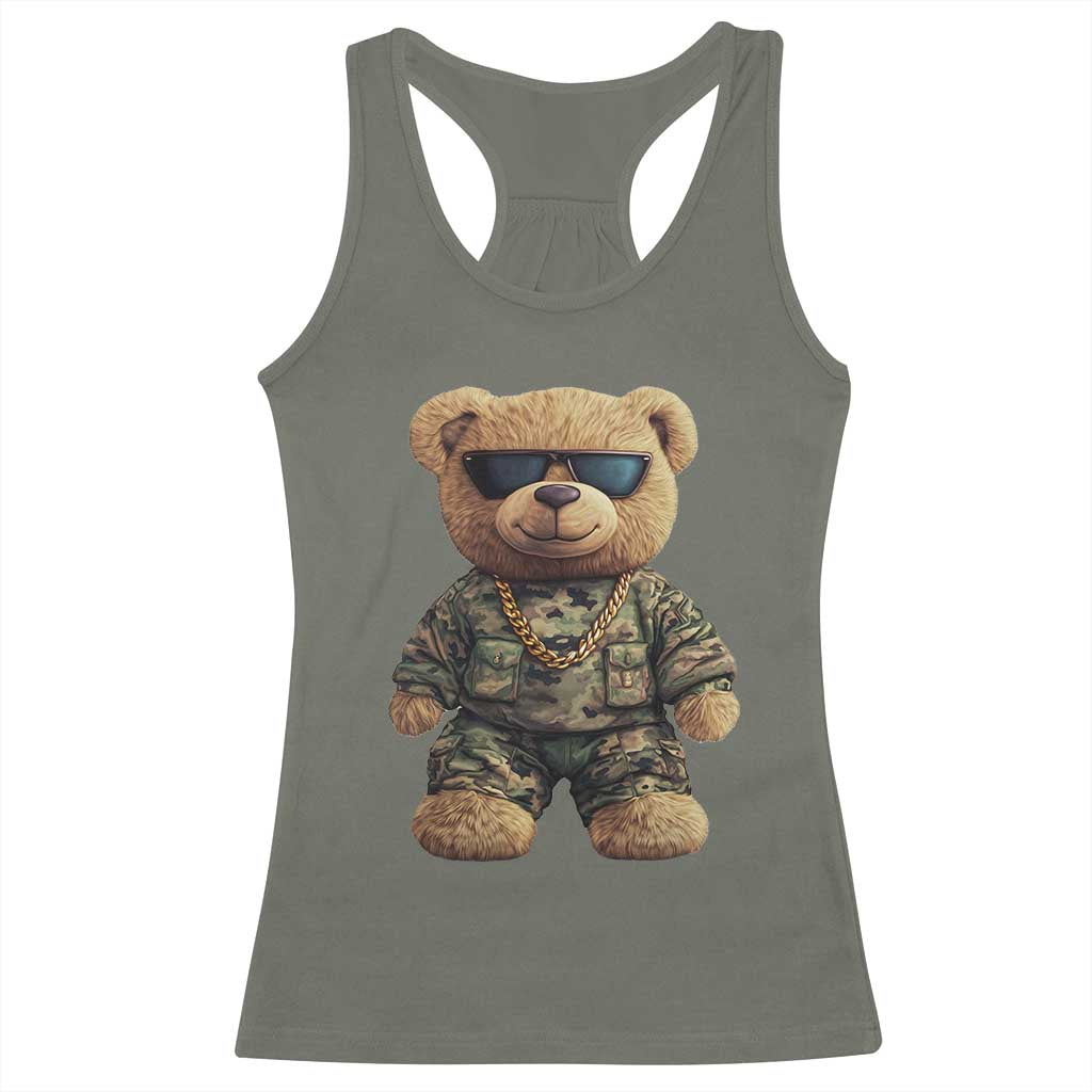 Camo Hip Hop Teddy Bear Racerback Tank Top Camouflage Gangsta Streetwear TS09 Military Green Print Your Wear