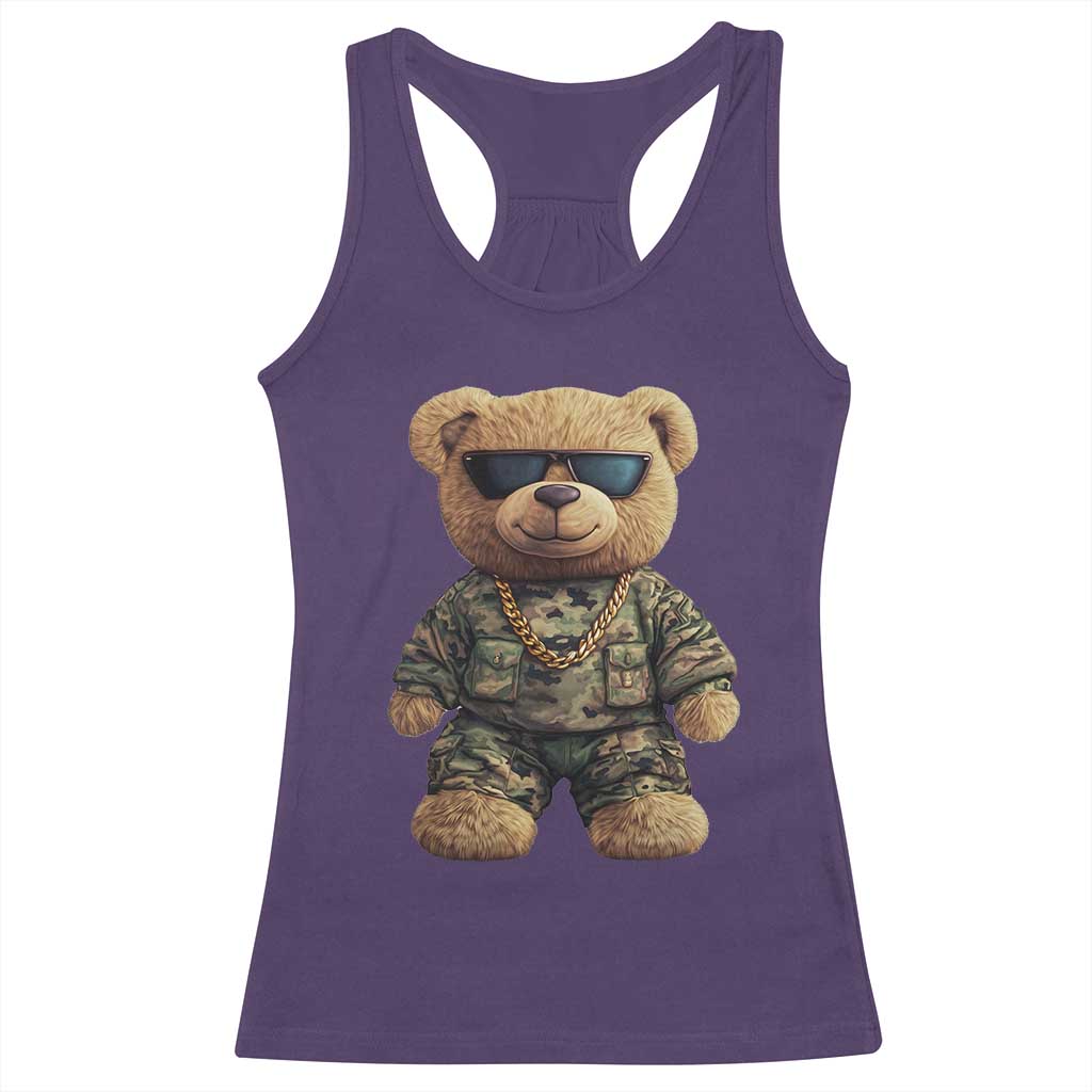Camo Hip Hop Teddy Bear Racerback Tank Top Camouflage Gangsta Streetwear TS09 Purple Print Your Wear
