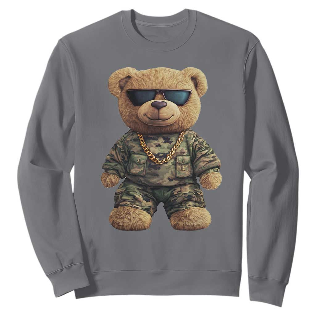 Camo Hip Hop Teddy Bear Sweatshirt Camouflage Gangsta Streetwear TS09 Charcoal Print Your Wear