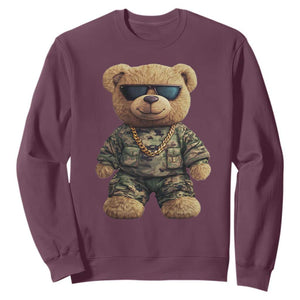 Camo Hip Hop Teddy Bear Sweatshirt Camouflage Gangsta Streetwear TS09 Maroon Print Your Wear