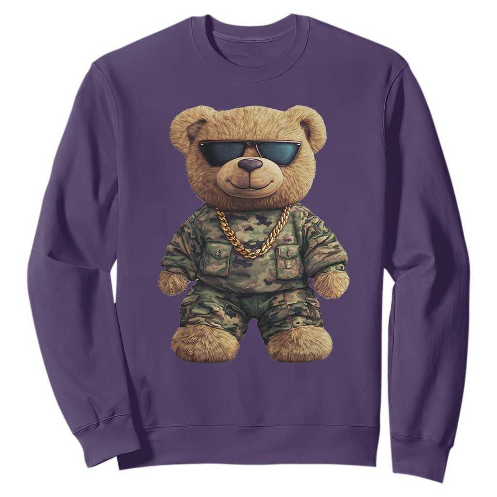 Camo Hip Hop Teddy Bear Sweatshirt Camouflage Gangsta Streetwear TS09 Purple Print Your Wear