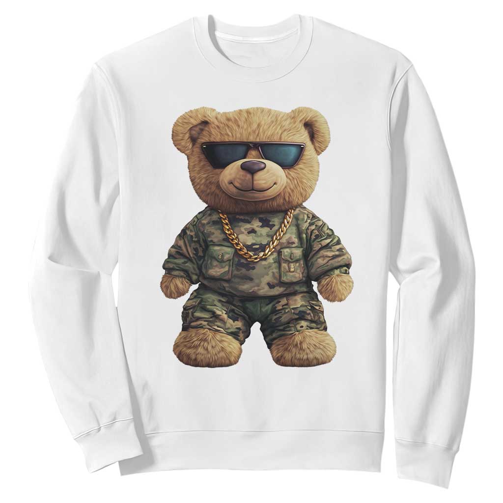 Camo Hip Hop Teddy Bear Sweatshirt Camouflage Gangsta Streetwear TS09 White Print Your Wear