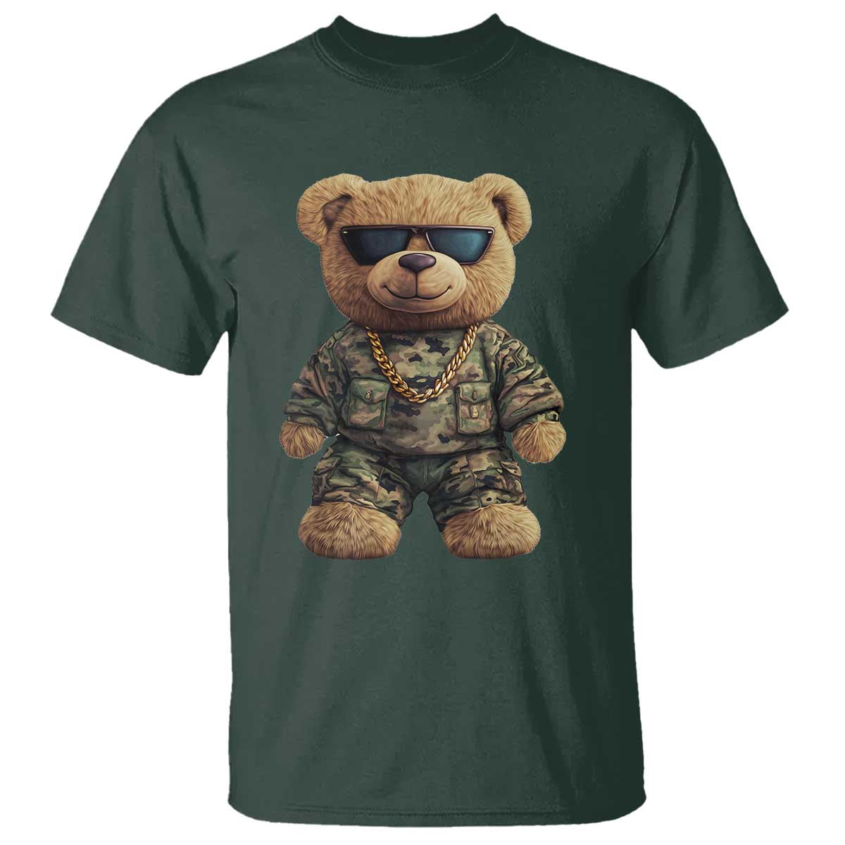 Camo Hip Hop Teddy Bear T Shirt Camouflage Gangsta Streetwear TS09 Dark Forest Green Print Your Wear