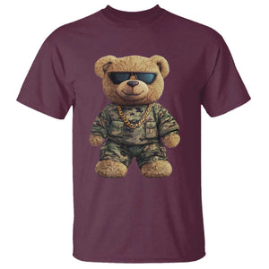 Camo Hip Hop Teddy Bear T Shirt Camouflage Gangsta Streetwear TS09 Maroon Print Your Wear