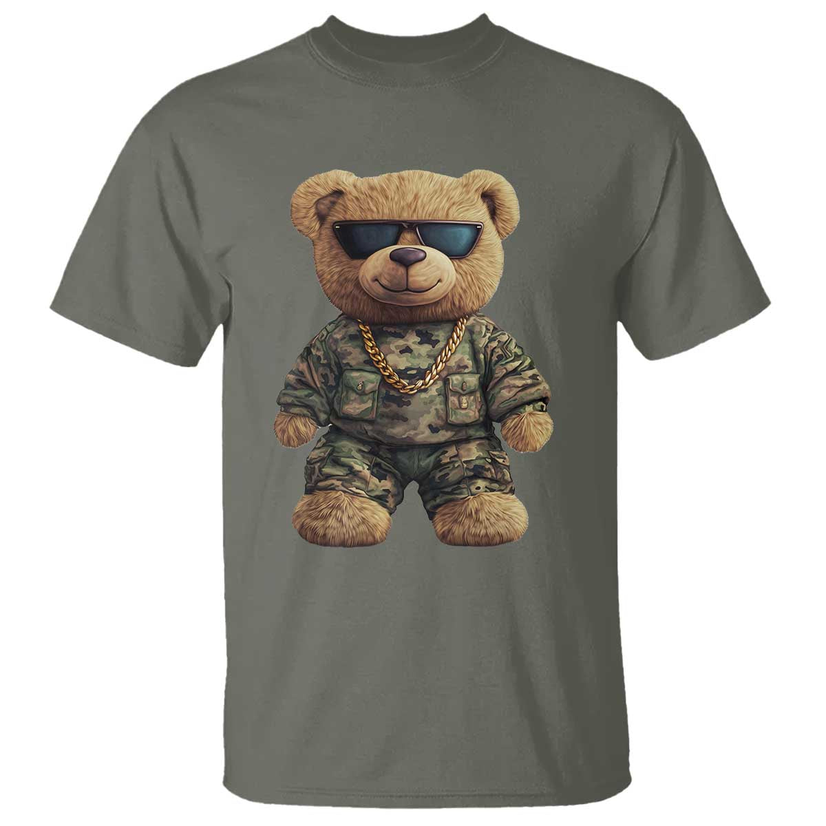 Camo Hip Hop Teddy Bear T Shirt Camouflage Gangsta Streetwear TS09 Military Green Print Your Wear