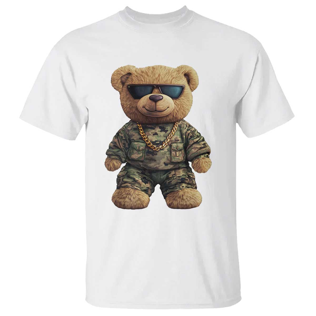 Camo Hip Hop Teddy Bear T Shirt Camouflage Gangsta Streetwear TS09 White Print Your Wear