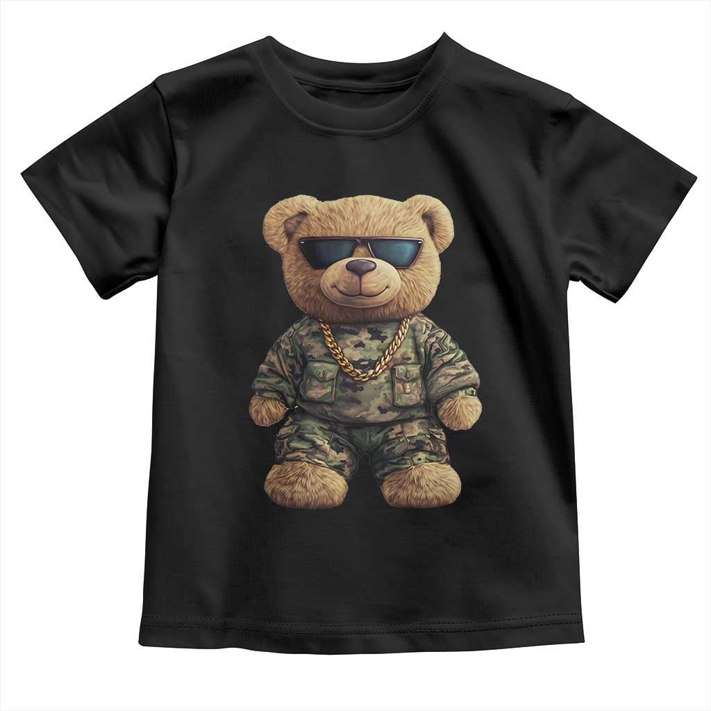 Camo Hip Hop Teddy Bear Toddler T Shirt Camouflage Gangsta Streetwear TS09 Black Print Your Wear