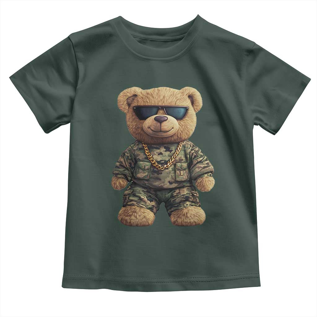Camo Hip Hop Teddy Bear Toddler T Shirt Camouflage Gangsta Streetwear TS09 Dark Forest Green Print Your Wear