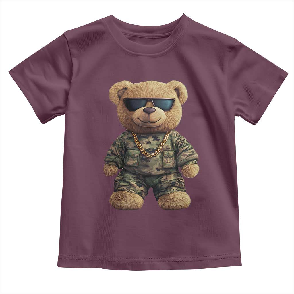 Camo Hip Hop Teddy Bear Toddler T Shirt Camouflage Gangsta Streetwear TS09 Maroon Print Your Wear