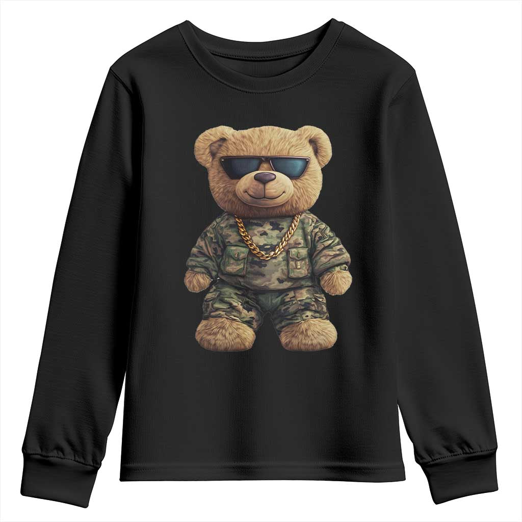 Camo Hip Hop Teddy Bear Youth Sweatshirt Camouflage Gangsta Streetwear TS09 Black Print Your Wear