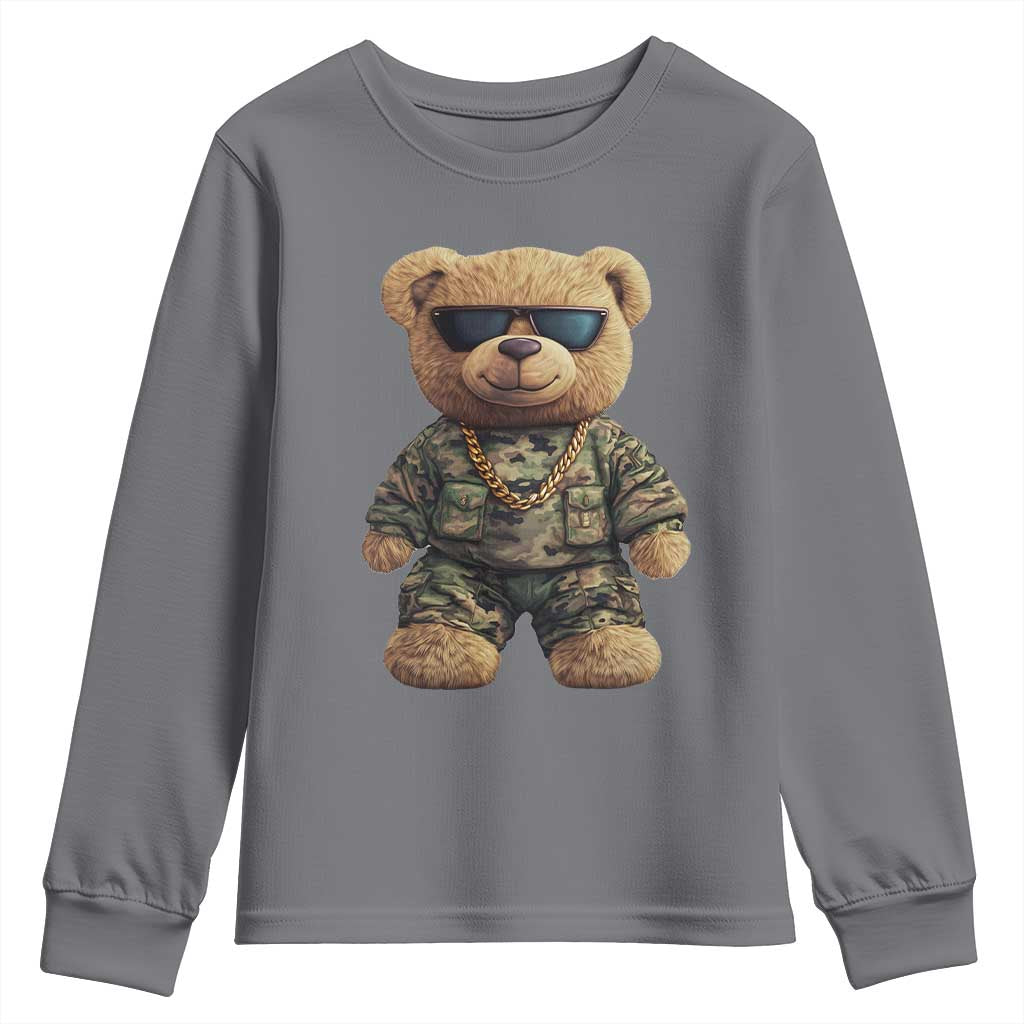 Camo Hip Hop Teddy Bear Youth Sweatshirt Camouflage Gangsta Streetwear TS09 Charcoal Print Your Wear
