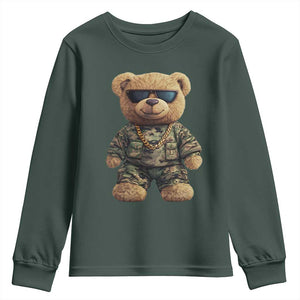 Camo Hip Hop Teddy Bear Youth Sweatshirt Camouflage Gangsta Streetwear TS09 Dark Forest Green Print Your Wear