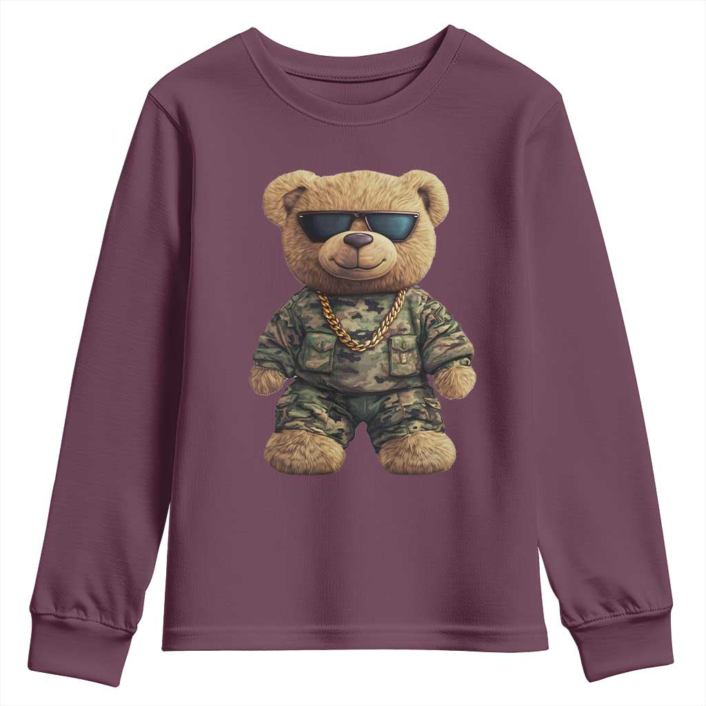 Camo Hip Hop Teddy Bear Youth Sweatshirt Camouflage Gangsta Streetwear TS09 Maroon Print Your Wear