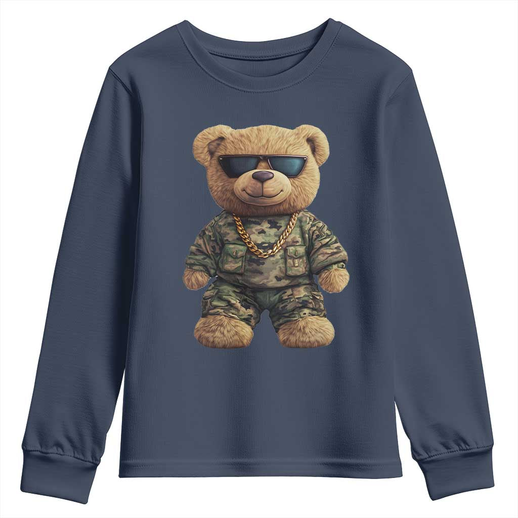 Camo Hip Hop Teddy Bear Youth Sweatshirt Camouflage Gangsta Streetwear TS09 Navy Print Your Wear