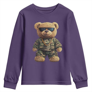 Camo Hip Hop Teddy Bear Youth Sweatshirt Camouflage Gangsta Streetwear TS09 Purple Print Your Wear