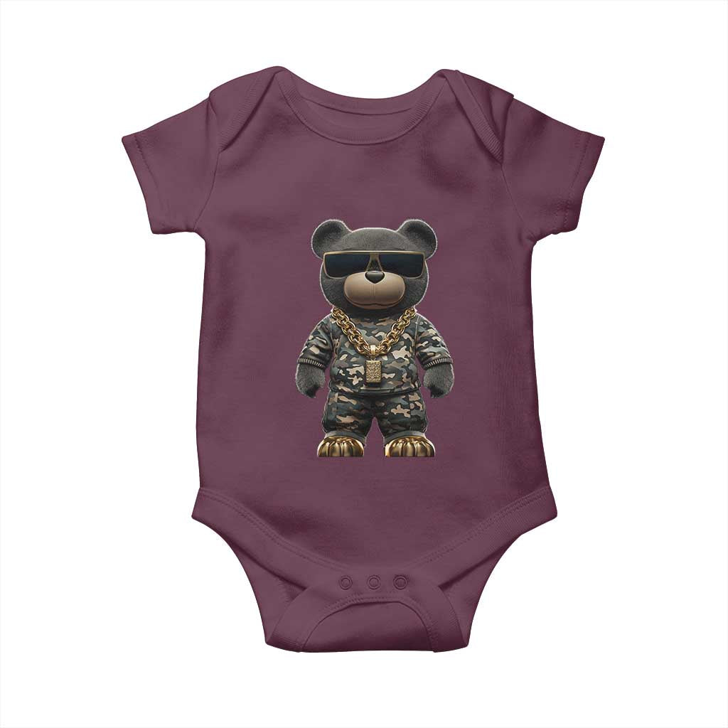 Hip Hop Teddy Bear Baby Onesie Camouflage Gangsta Streetwear TS09 Maroon Print Your Wear