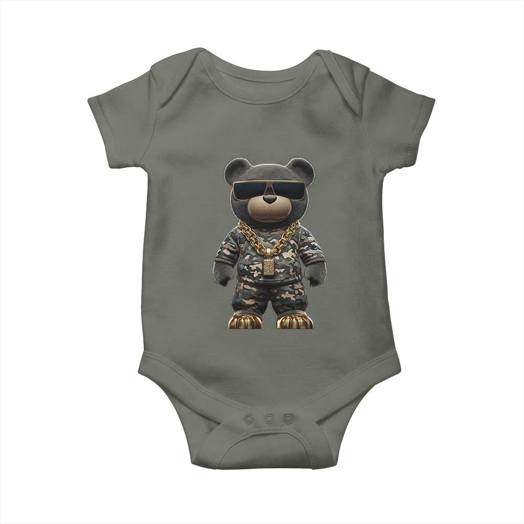 Hip Hop Teddy Bear Baby Onesie Camouflage Gangsta Streetwear TS09 Military Green Print Your Wear