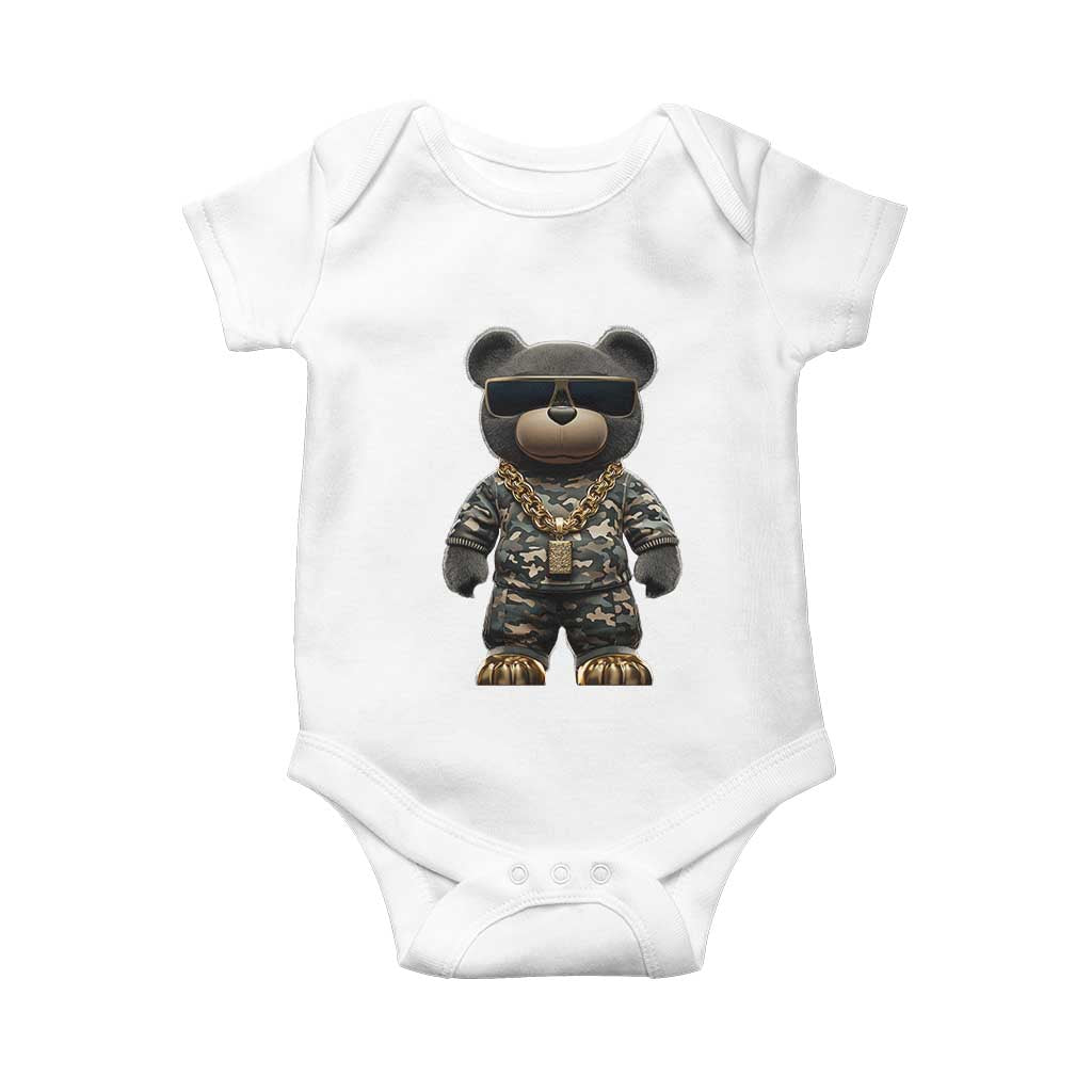 Hip Hop Teddy Bear Baby Onesie Camouflage Gangsta Streetwear TS09 White Print Your Wear