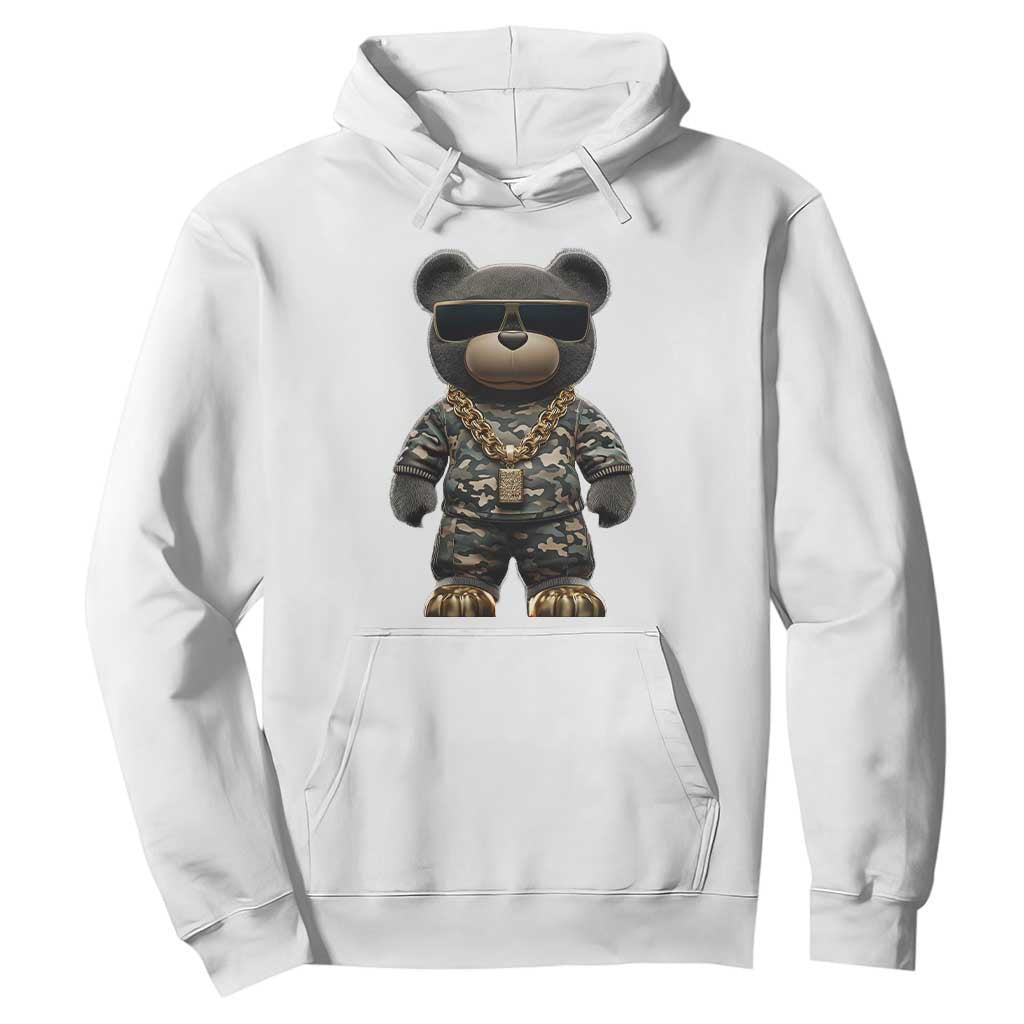 Hip Hop Teddy Bear Hoodie Camouflage Gangsta Streetwear TS09 White Print Your Wear