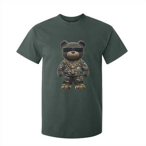 Hip Hop Teddy Bear T Shirt For Kid Camouflage Gangsta Streetwear TS09 Dark Forest Green Print Your Wear
