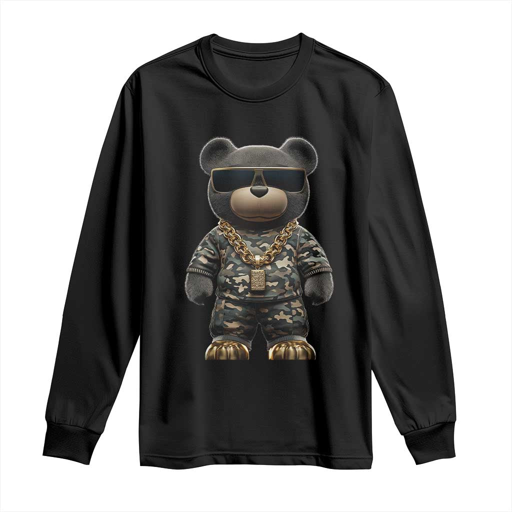Hip Hop Teddy Bear Long Sleeve Shirt Camouflage Gangsta Streetwear TS09 Black Print Your Wear
