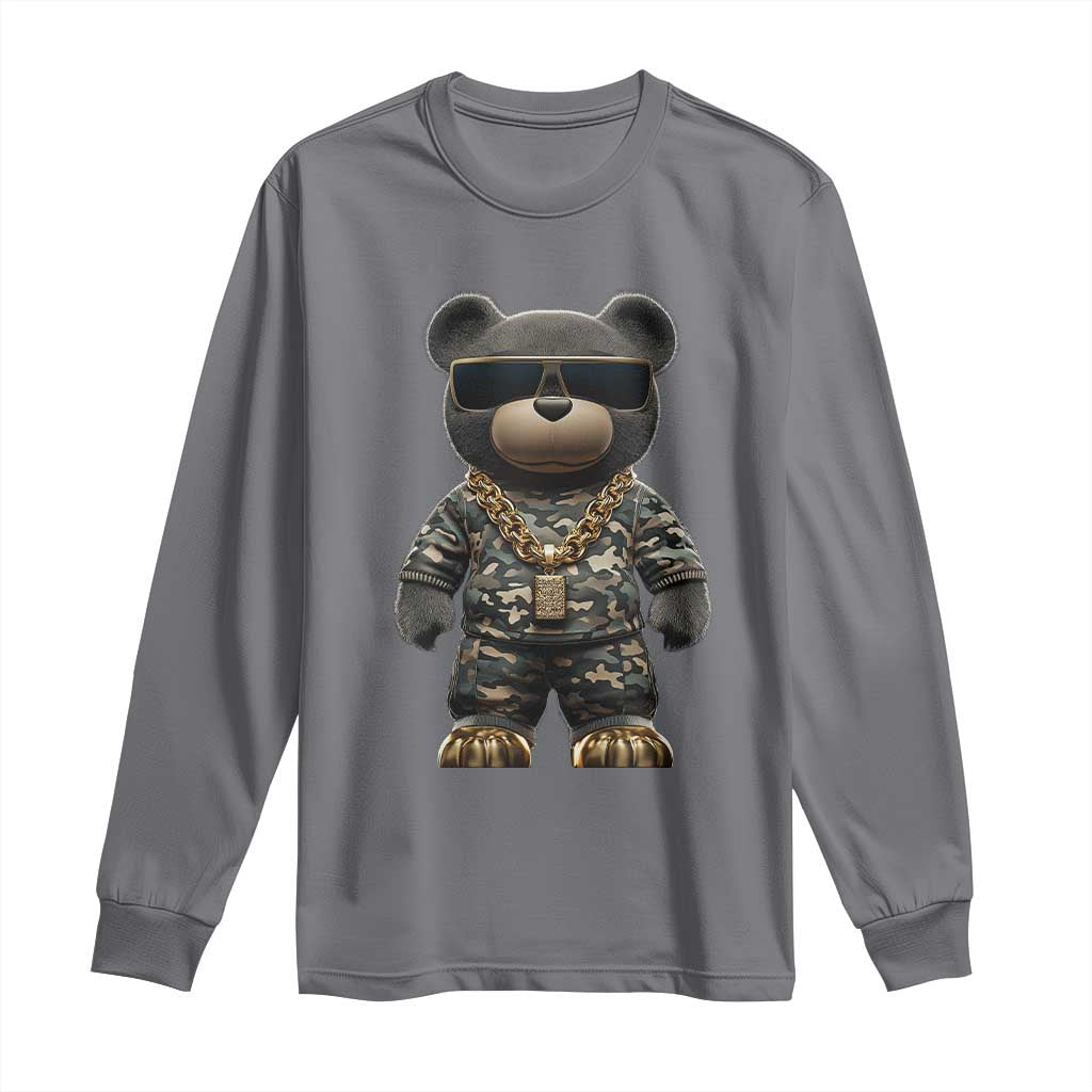 Hip Hop Teddy Bear Long Sleeve Shirt Camouflage Gangsta Streetwear TS09 Charcoal Print Your Wear