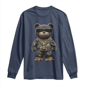 Hip Hop Teddy Bear Long Sleeve Shirt Camouflage Gangsta Streetwear TS09 Navy Print Your Wear