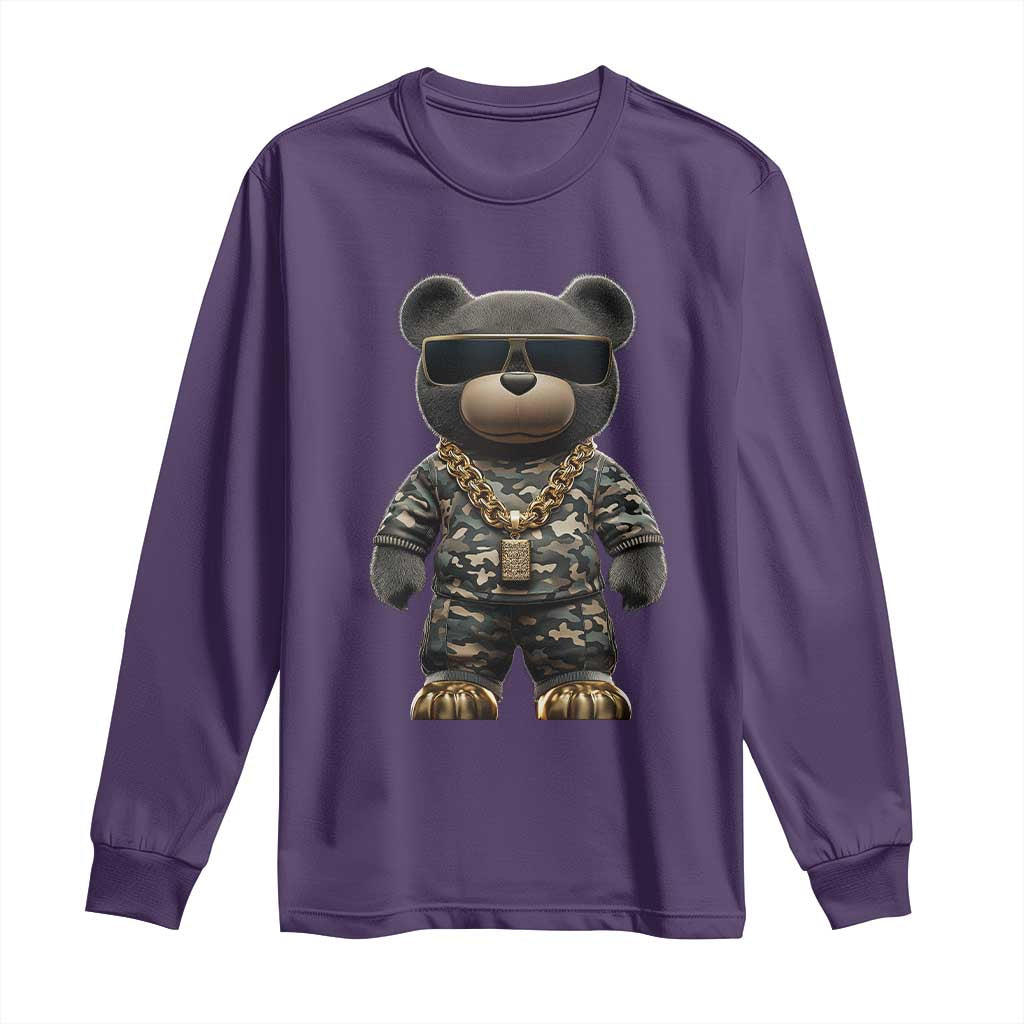 Hip Hop Teddy Bear Long Sleeve Shirt Camouflage Gangsta Streetwear TS09 Purple Print Your Wear