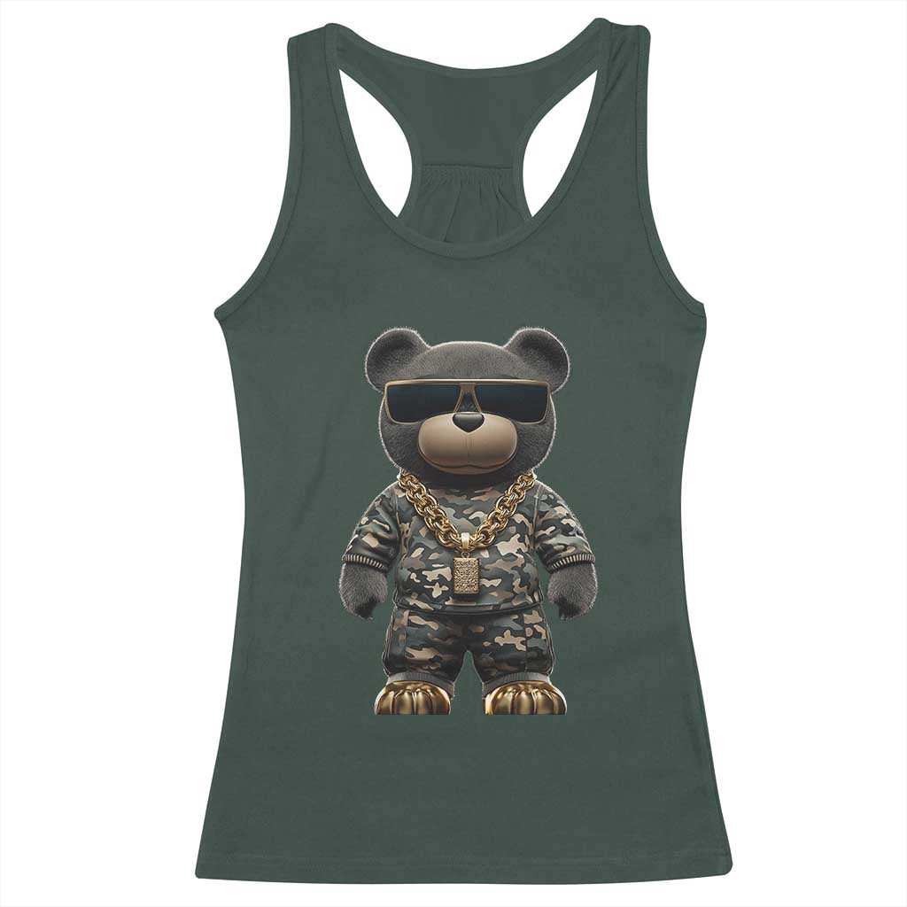Hip Hop Teddy Bear Racerback Tank Top Camouflage Gangsta Streetwear TS09 Dark Forest Green Print Your Wear