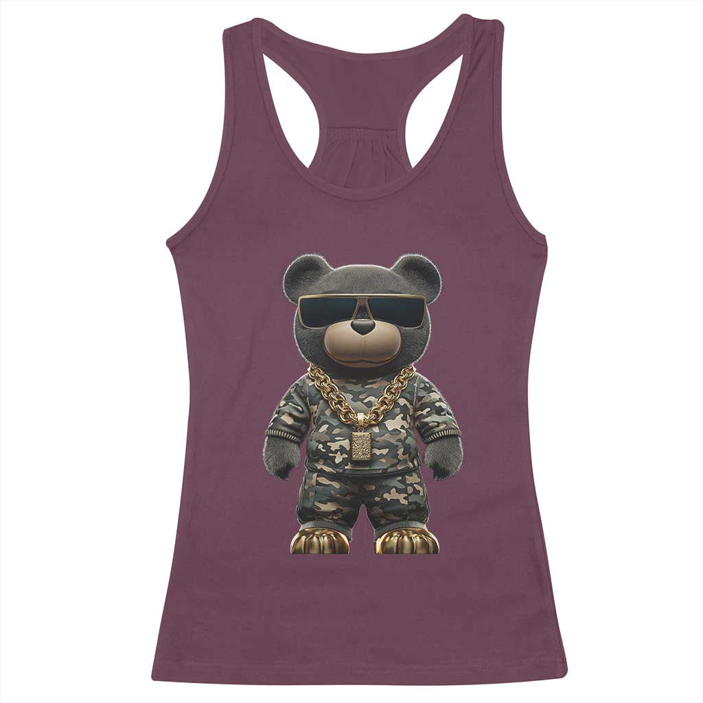 Hip Hop Teddy Bear Racerback Tank Top Camouflage Gangsta Streetwear TS09 Maroon Print Your Wear