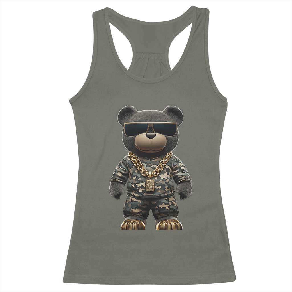 Hip Hop Teddy Bear Racerback Tank Top Camouflage Gangsta Streetwear TS09 Military Green Print Your Wear