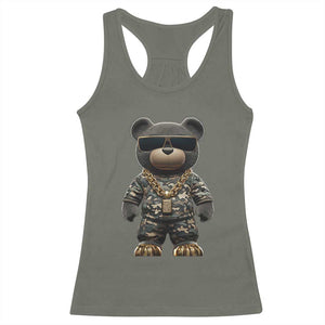 Hip Hop Teddy Bear Racerback Tank Top Camouflage Gangsta Streetwear TS09 Military Green Print Your Wear