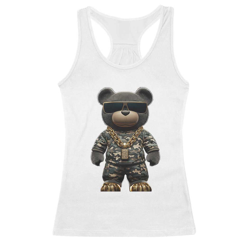 Hip Hop Teddy Bear Racerback Tank Top Camouflage Gangsta Streetwear TS09 White Print Your Wear