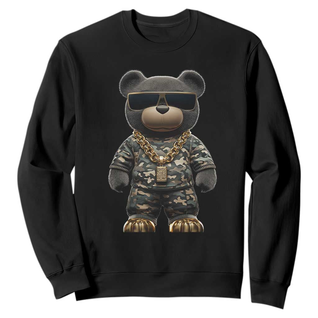 Hip Hop Teddy Bear Sweatshirt Camouflage Gangsta Streetwear TS09 Black Print Your Wear