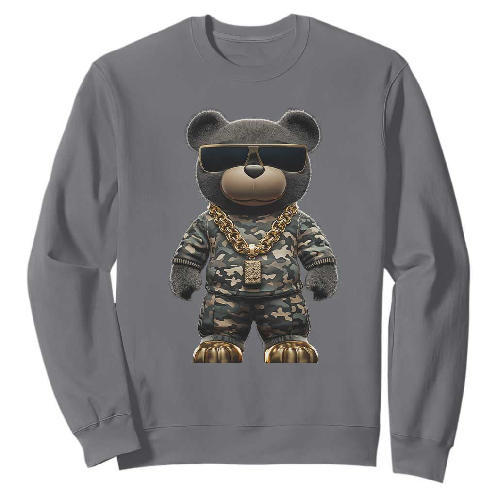 Hip Hop Teddy Bear Sweatshirt Camouflage Gangsta Streetwear TS09 Charcoal Print Your Wear