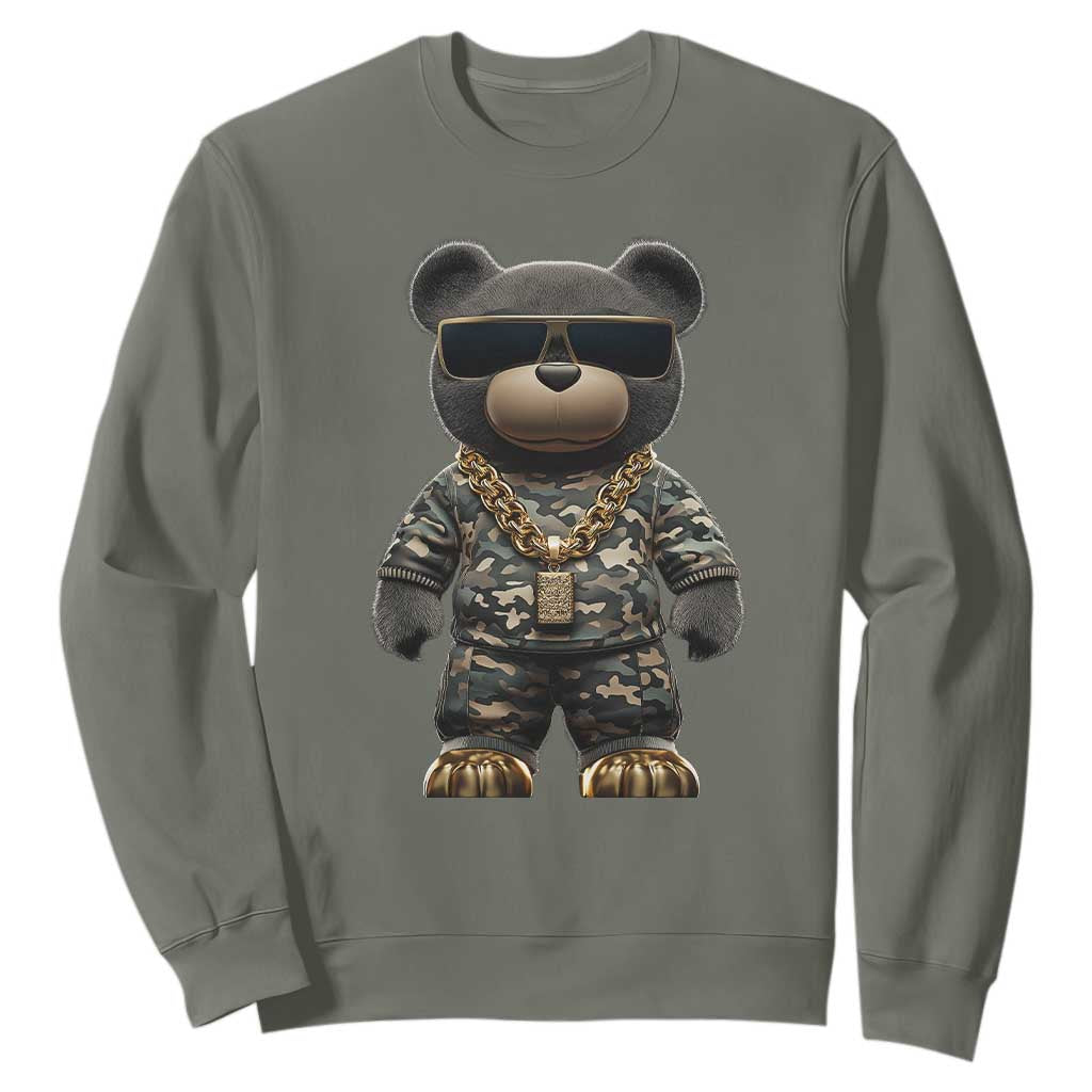 Hip Hop Teddy Bear Sweatshirt Camouflage Gangsta Streetwear TS09 Military Green Print Your Wear