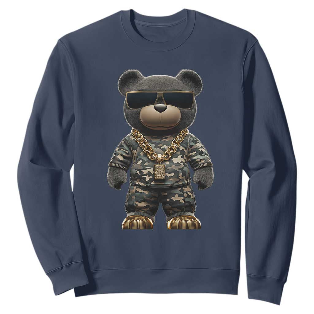 Hip Hop Teddy Bear Sweatshirt Camouflage Gangsta Streetwear TS09 Navy Print Your Wear