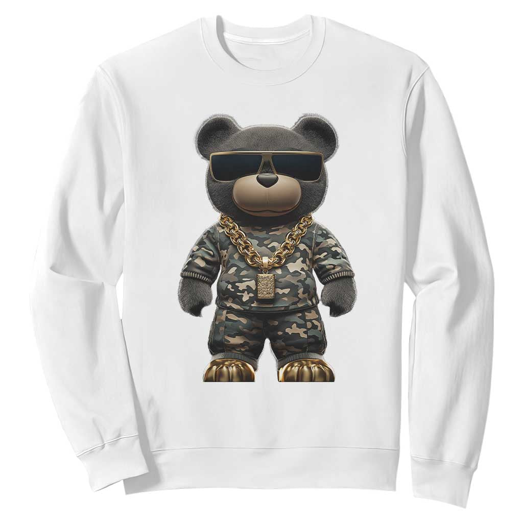 Hip Hop Teddy Bear Sweatshirt Camouflage Gangsta Streetwear TS09 White Print Your Wear
