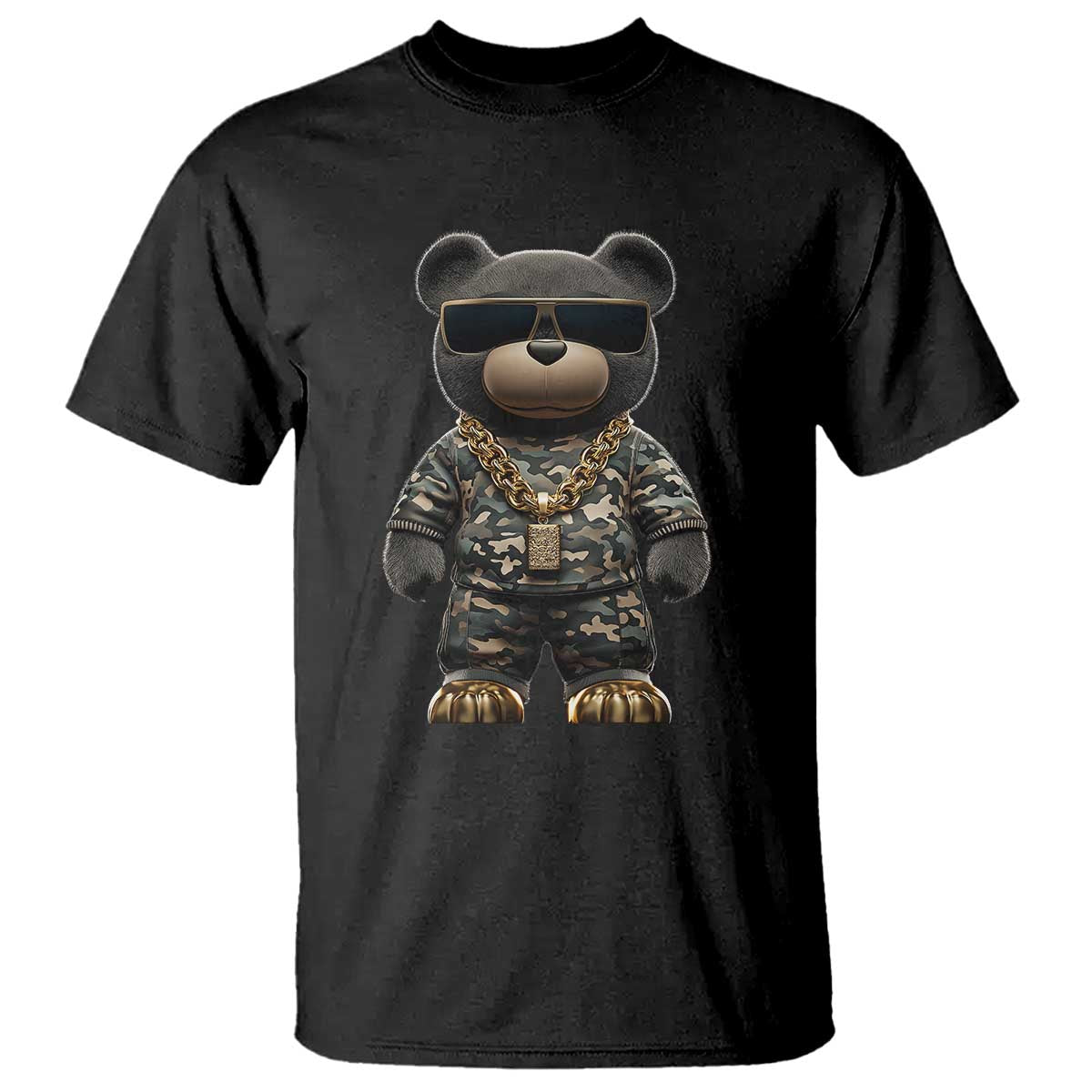 Hip Hop Teddy Bear T Shirt Camouflage Gangsta Streetwear TS09 Black Print Your Wear