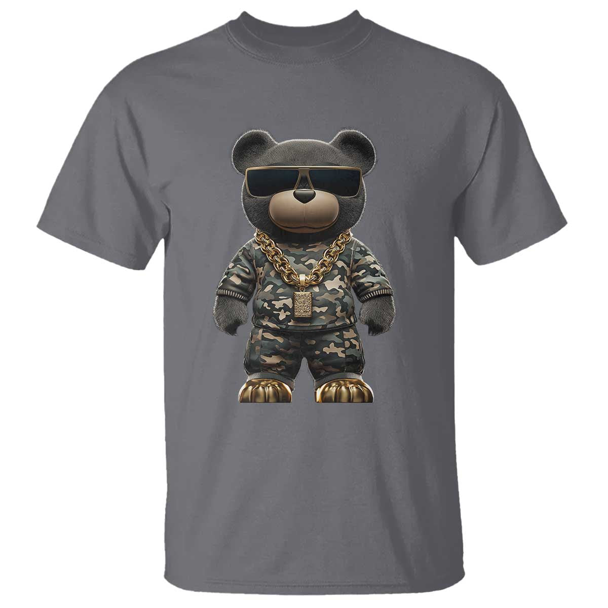 Hip Hop Teddy Bear T Shirt Camouflage Gangsta Streetwear TS09 Charcoal Print Your Wear