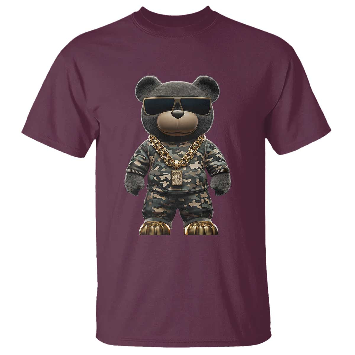 Hip Hop Teddy Bear T Shirt Camouflage Gangsta Streetwear TS09 Maroon Print Your Wear